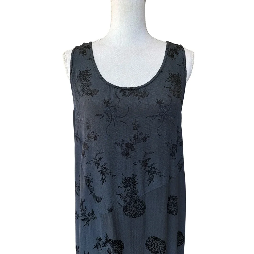 Citron Santa Monica Silk Burnout Velvet Floral Maxi Dress Black Sleeveless L